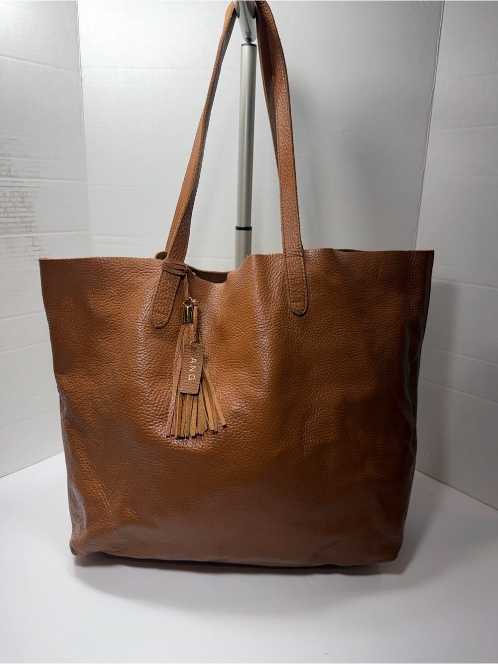 CUYANA Leather Tote Bag with Tassel - Brown gold tone hardware